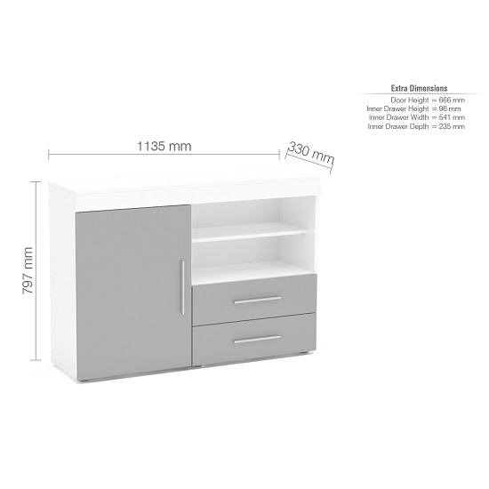 Amerax Wooden Sideboard In White And Grey Gloss With 1 Door_3