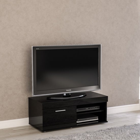 Read more about Amerax small tv stand in black high gloss with 1 door