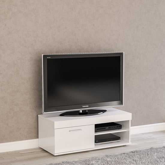 Amerax Small Tv Stand In White High Gloss With 1 Door 99 95 Go Furniture Co Uk