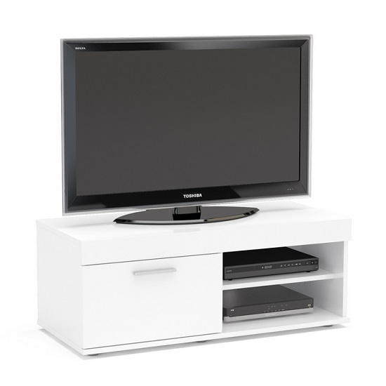 Amerax Small TV Stand In White High Gloss With 1 Door_2
