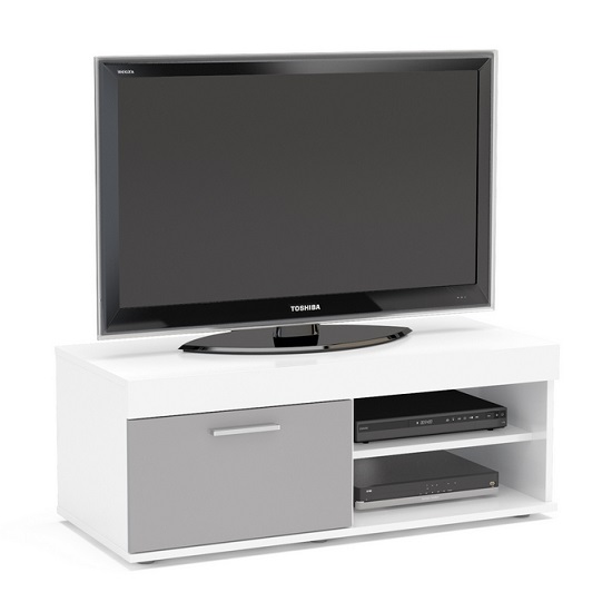 Amerax Small TV Stand In White And Grey Gloss With 1 Door_2