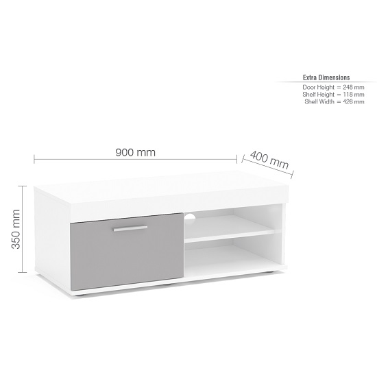 Amerax Small TV Stand In White And Grey Gloss With 1 Door_3