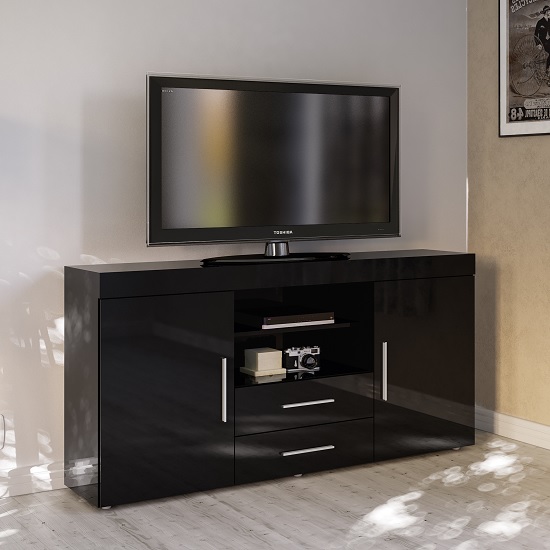 Amerax TV Sideboard In Black High Gloss With 2 Doors
