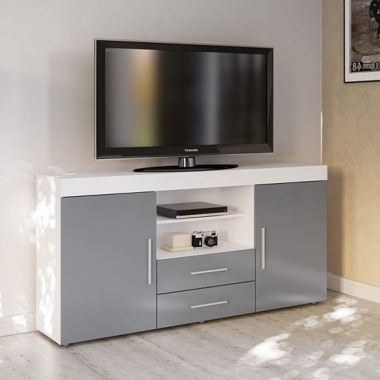 Amerax TV Sideboard In White And Grey High Gloss With 2 Doors