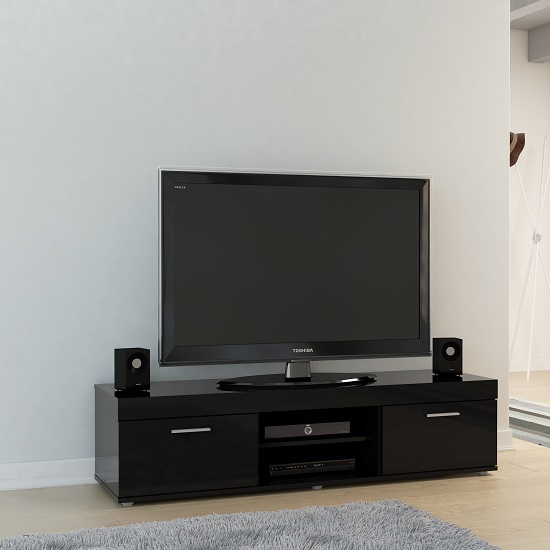 Read more about Amerax tv stand in black high gloss with 2 doors