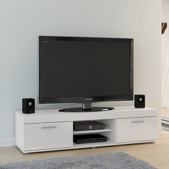 Read more about Amerax tv stand in white high gloss with 2 doors