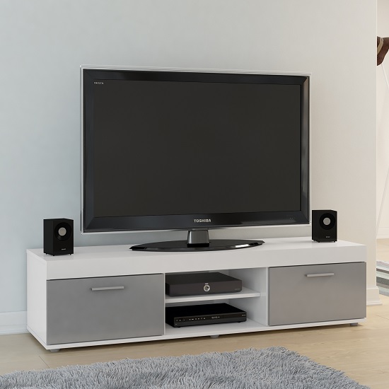 Photo of Amerax tv stand in white and grey high gloss with 2 doors