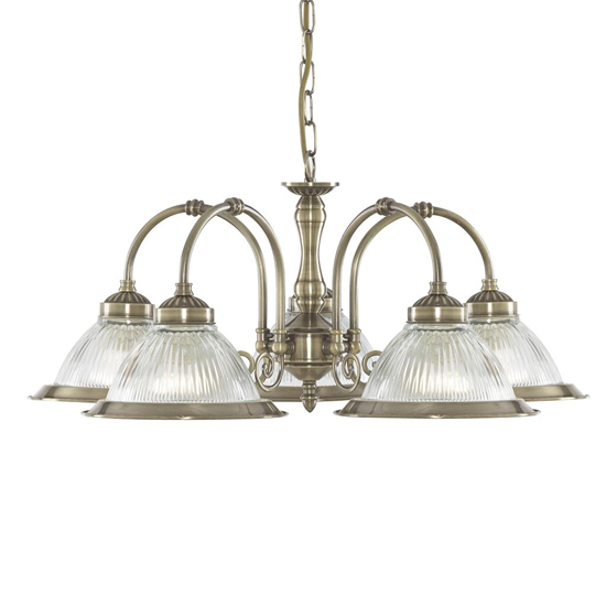 Photo of American 5 lights ceiling pendant light in antique brass