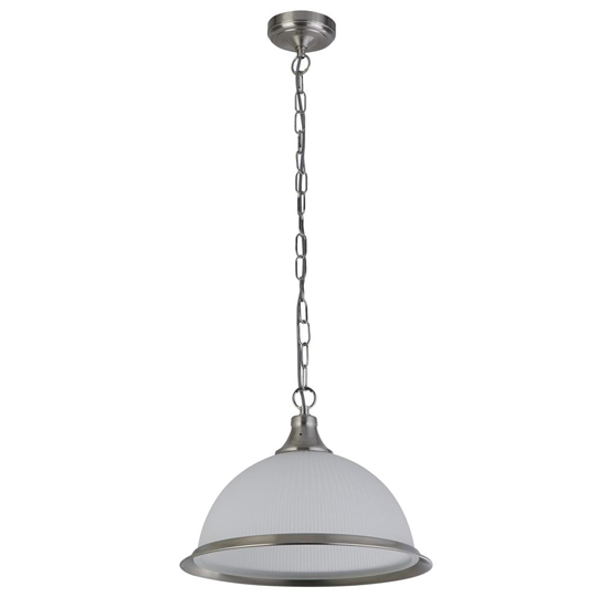 Photo of American glass diner pendant light in white and silver