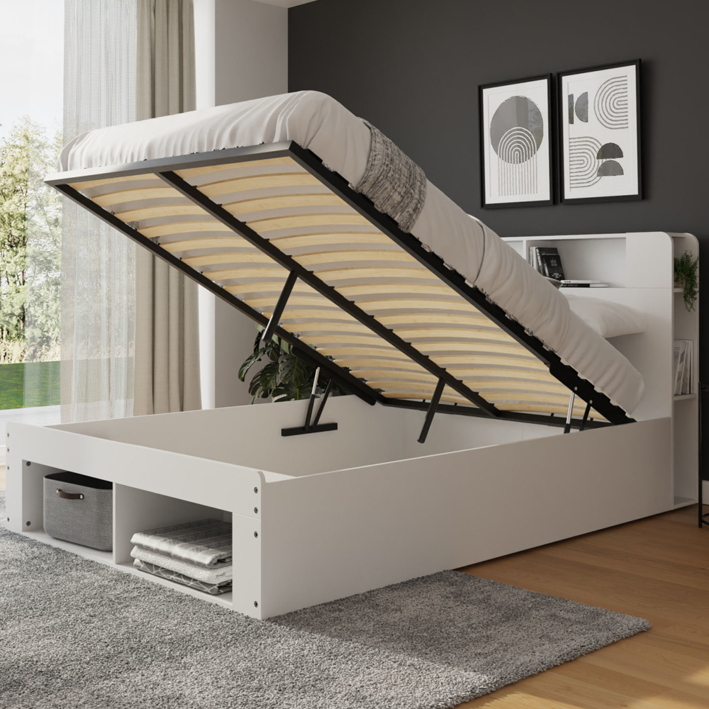 Americus Wooden Ottoman Storage King Size Bed - White