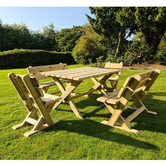 Photo of Amersham wooden 6 seater dining set with benches and chairs