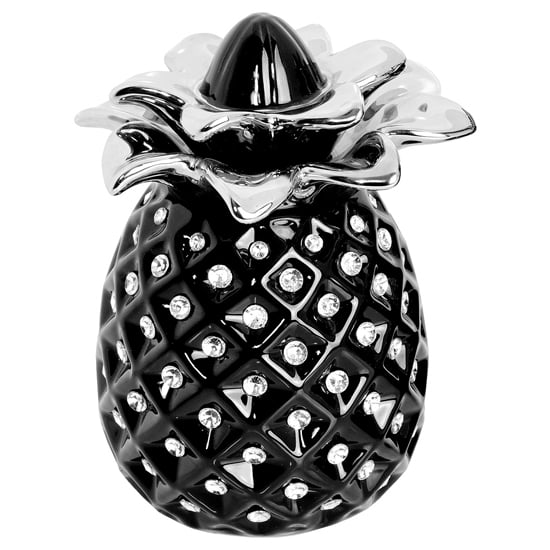 Product photograph of Ames Ceramic Pineapple Jar In Silver And Black from Furniture in Fashion