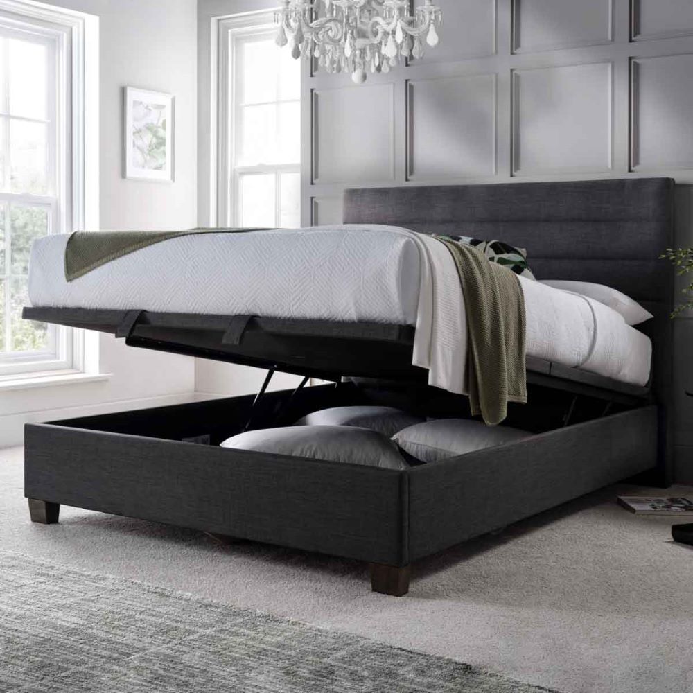 Ames Fabric Ottoman Storage Double Bed In Pendle Slate