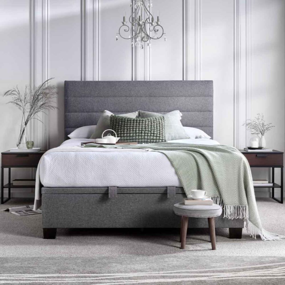 Ames Fabric Ottoman Storage King Size Bed In Marbella Grey