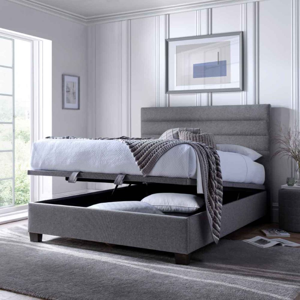 Ames Fabric Ottoman Storage Super King Size Bed In Marbella Grey