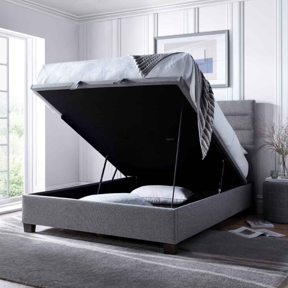 Ames Fabric Ottoman Storage Super King Size Bed In Marbella Grey