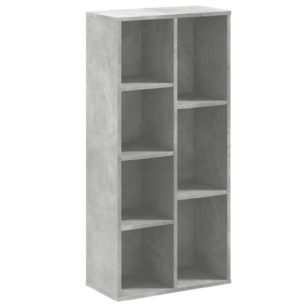 Ames Wooden Bookcase With 7 Compartment In Concrete Grey