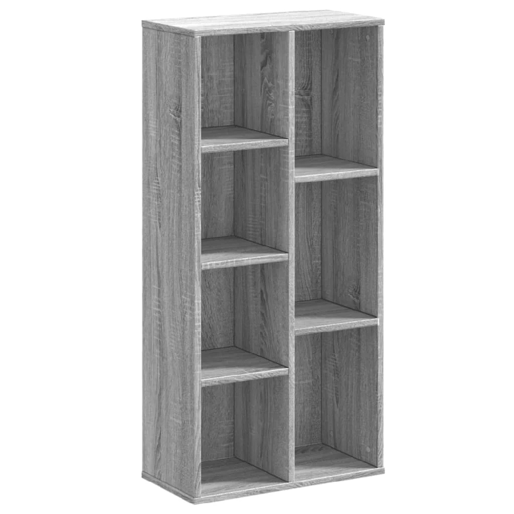 Ames Wooden Bookcase With 7 Compartment In Grey Sonoma