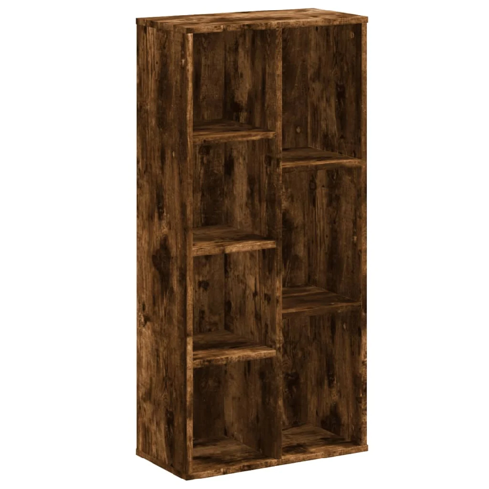 Ames Wooden Bookcase With 7 Compartment In Smoked Oak