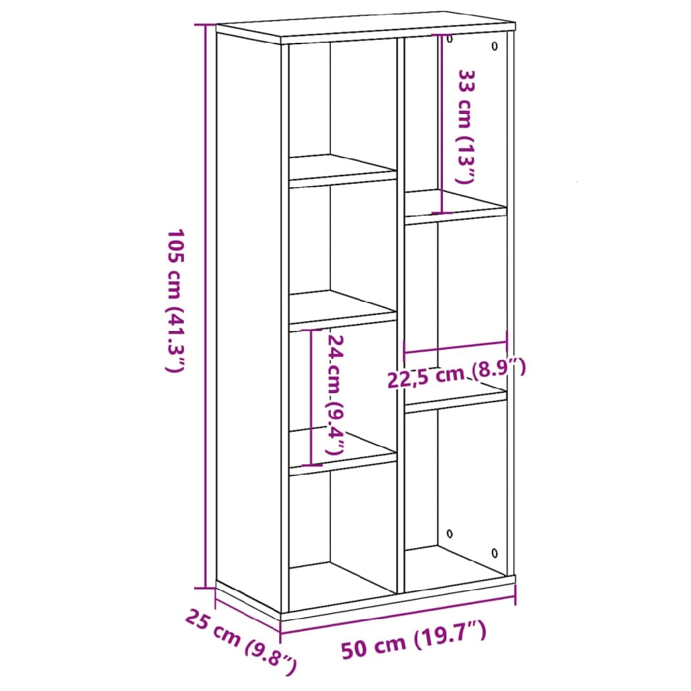 Ames Wooden Bookcase With 7 Compartment In Sonoma Oak