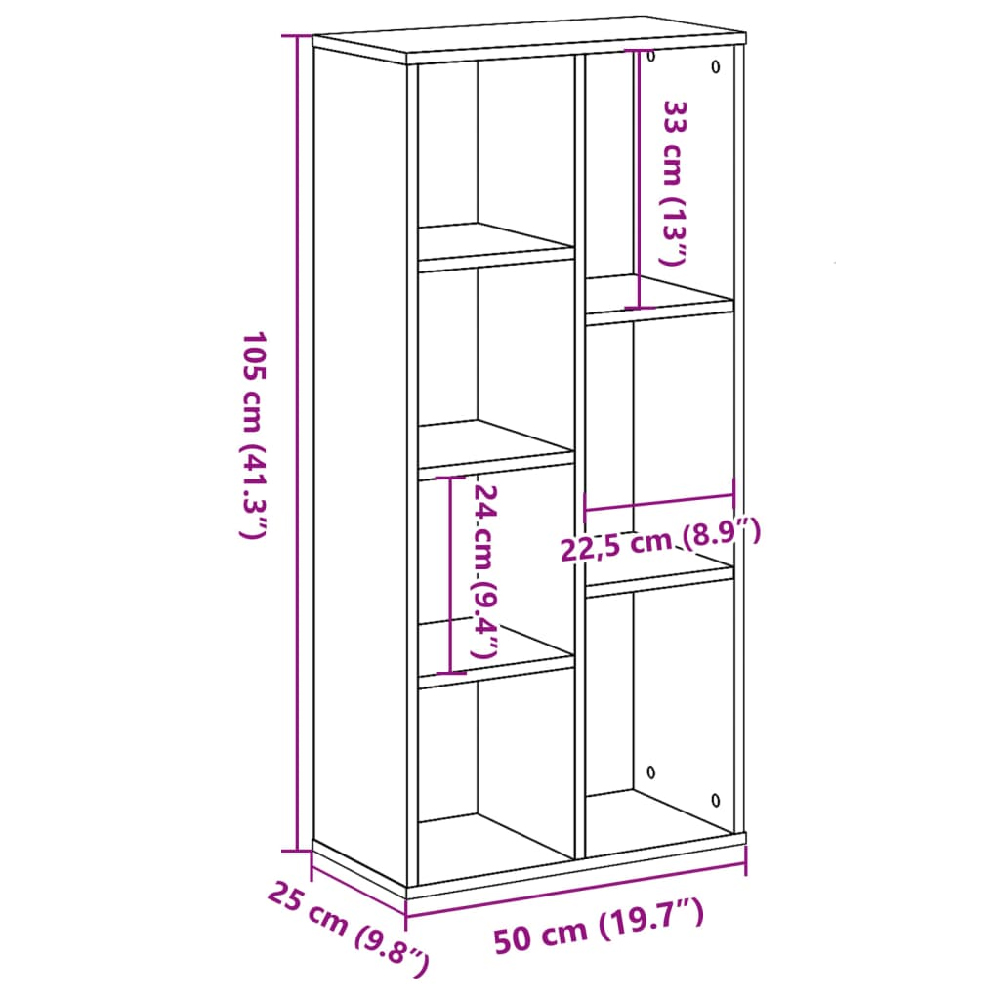 Ames Wooden Bookcase With 7 Compartment In White