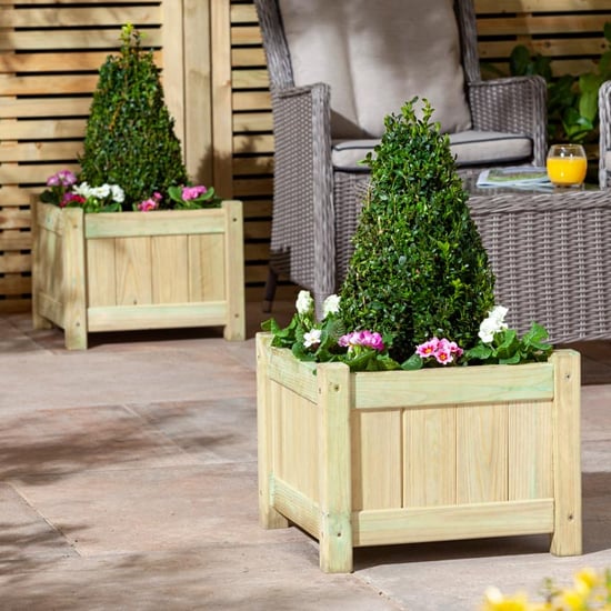 Photo of Amesbury set of 2 wooden planters in natural timber