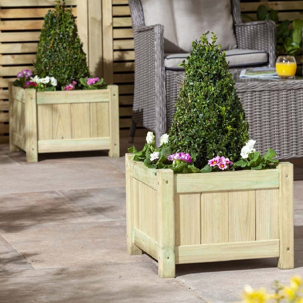 Amesbury Wooden Garden Set Of 2 Planter In Natural