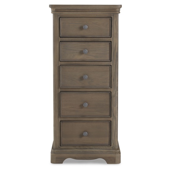 Ametis Chest Of Drawers Tall In Grey Washed Oak With 5 ...