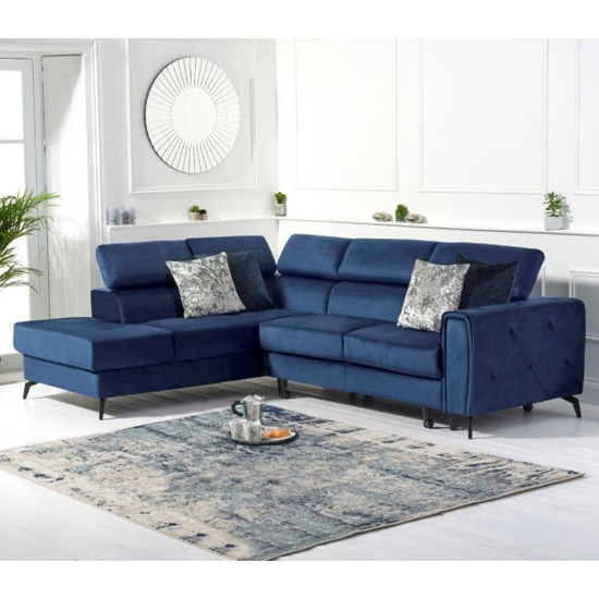 Amherst Velvet Left Hand Facing Corner Sofa Bed In Blue