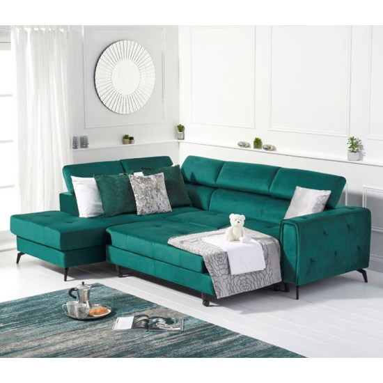 Amherst Velvet Left Hand Facing Corner Sofa Bed In Green_2