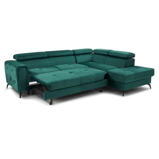 Amherst Velvet Left Hand Facing Corner Sofa Bed In Green_6