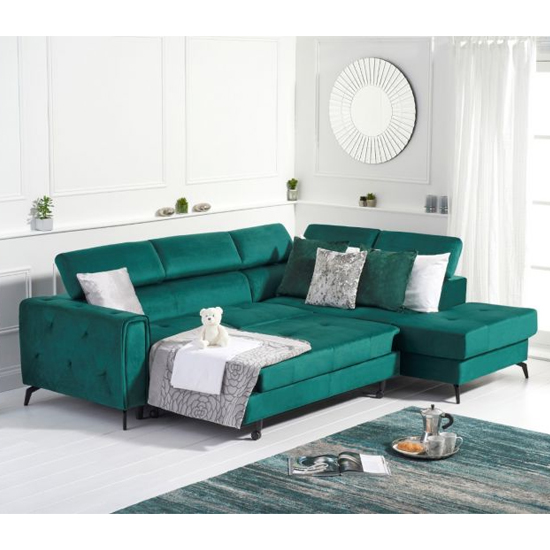 Amherst Velvet Right Hand Facing Corner Sofa Bed In Green_2