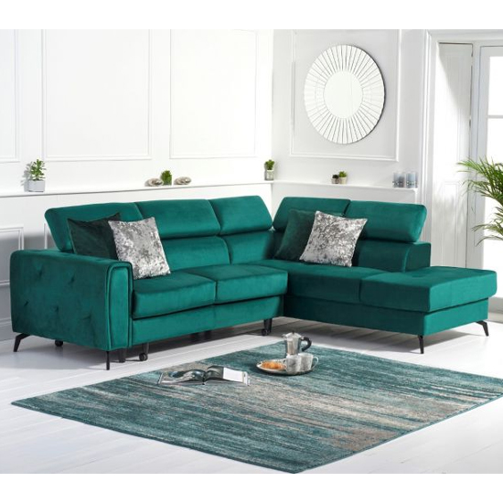 Amherst Velvet Right Hand Facing Corner Sofa Bed In Green