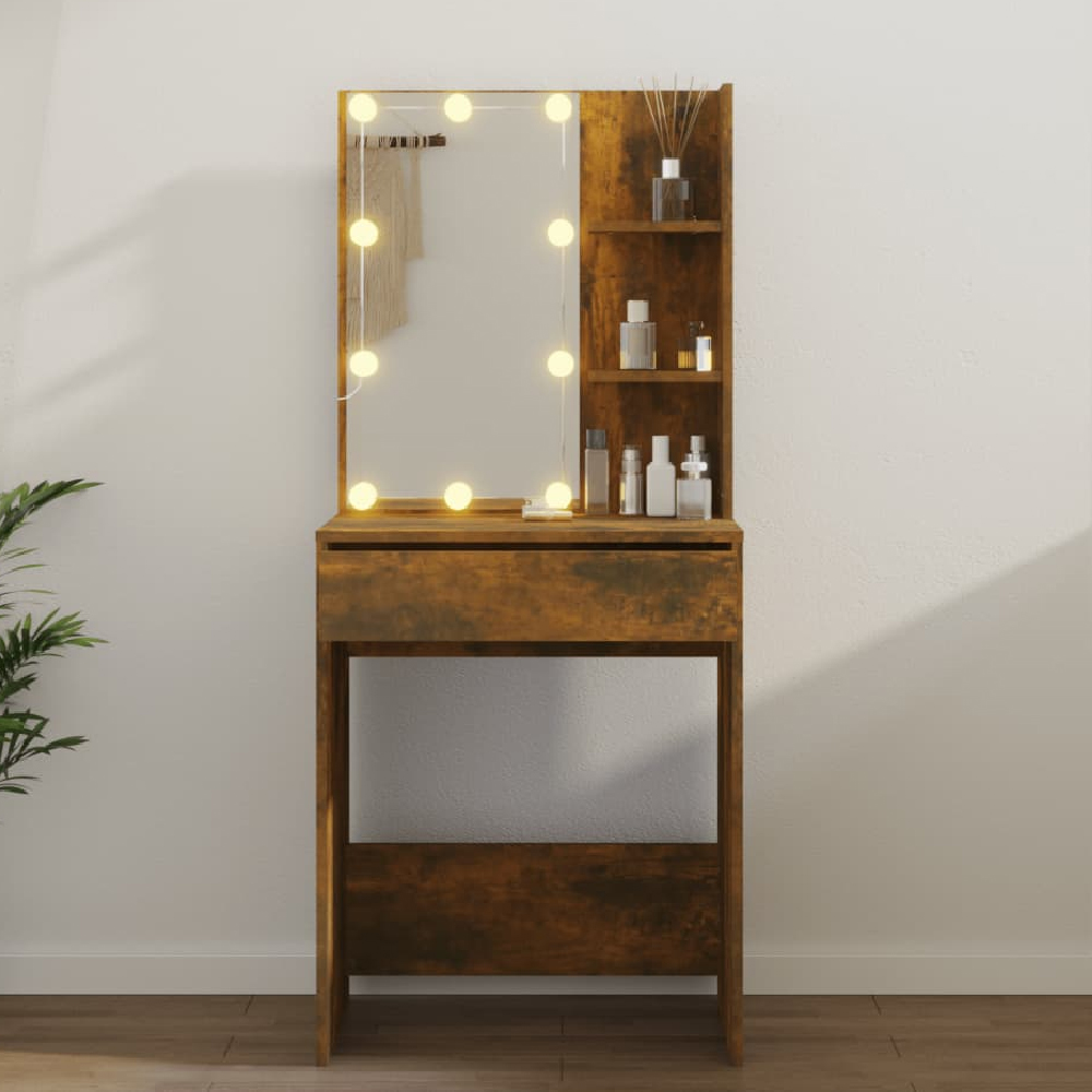 Amherst Wooden Dressing Table In Smoked Oak With LED Lights