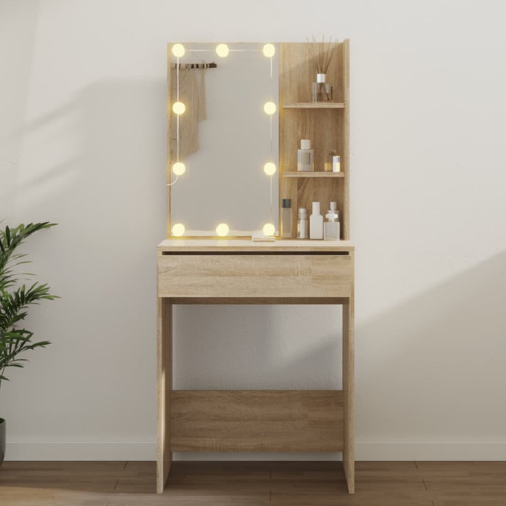 Amherst Wooden Dressing Table In Sonoma Oak With LED Lights
