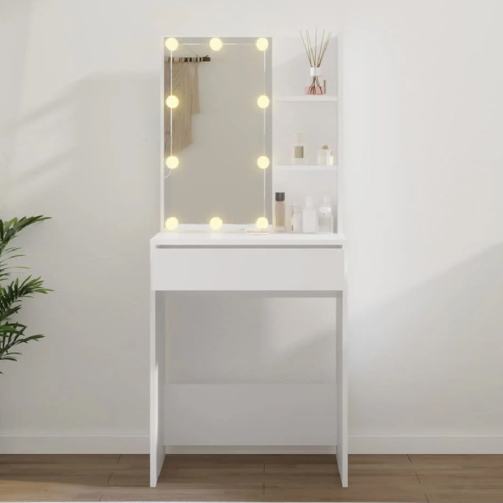 Amherst Wooden Dressing Table In White With LED Lights