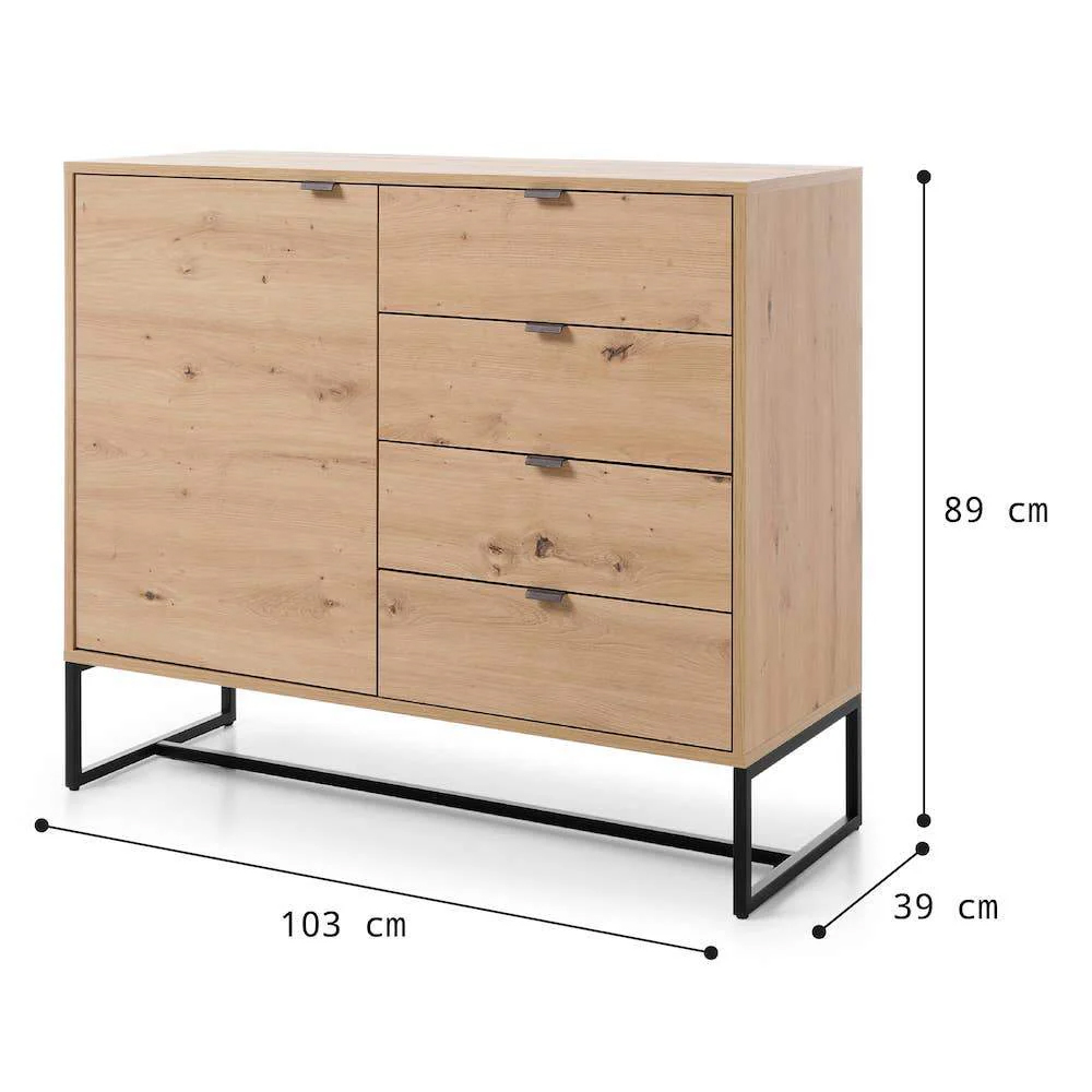 Amherst Wooden Sideboard With 1 Door 4 Drawers In Artisan Oak