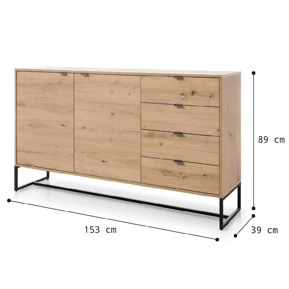 Amherst Wooden Sideboard With 2 Doors 4 Drawers In Artisan Oak