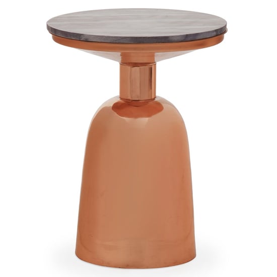 Read more about Amiga round black marble top side table with copper base