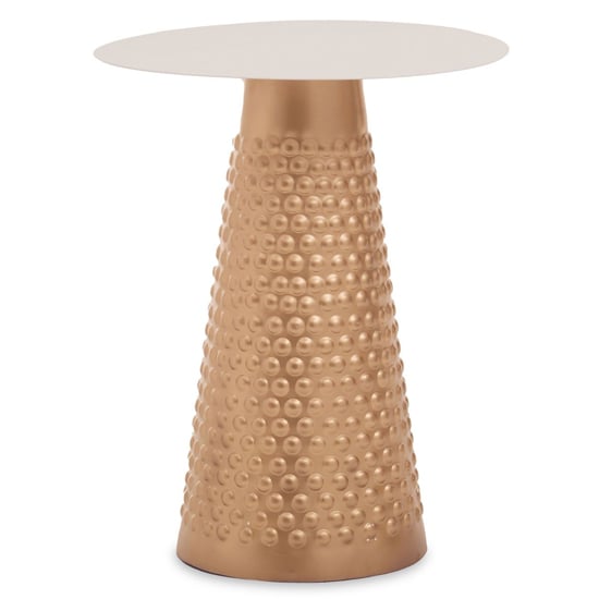 Product photograph of Amiga Round Metal Side Table In White And Gold from Furniture in Fashion