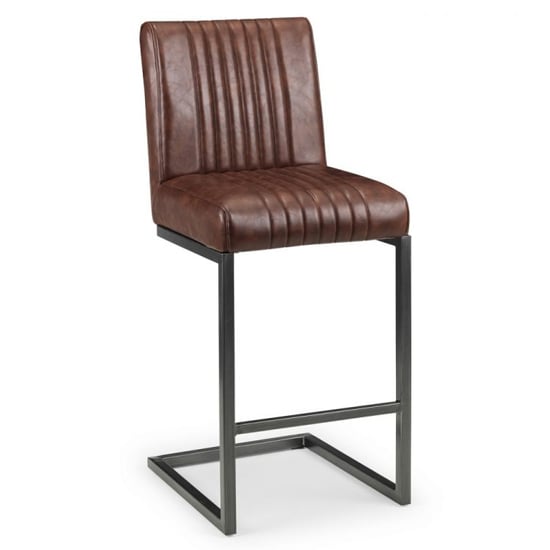 Barras Faux Leather Bar Stool In Brown With Black Metal Legs