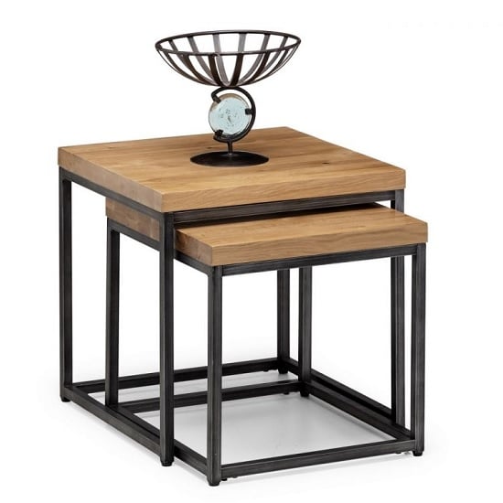 Read more about Barras wooden set of 2 nest tables in solid oak and metal legs