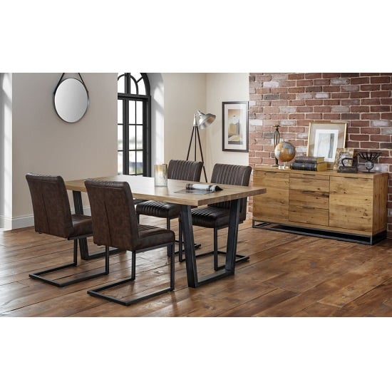 Barras Wooden Dining Table In Solid Oak With 6 Brown Chairs_2