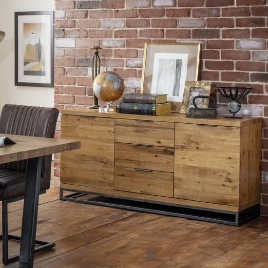 Barras Wooden Sideboard In Solid Oak With 2 Doors And 3 Drawers