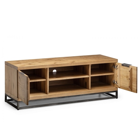 Barras Wooden TV Stand In Solid Oak And Metal Legs