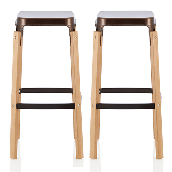 Read more about Amityville antique bronze 76cm metal fixed bar stools in pair