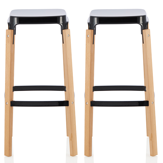 Amityville Glossy Black 76cm Metal Fixed Bar Stools In Pair