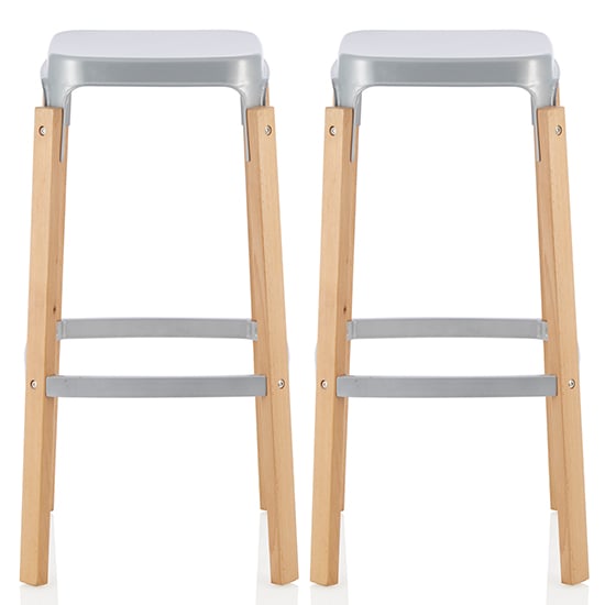 Amityville Glossy Silver 66cm Metal Bar Stools In Pair