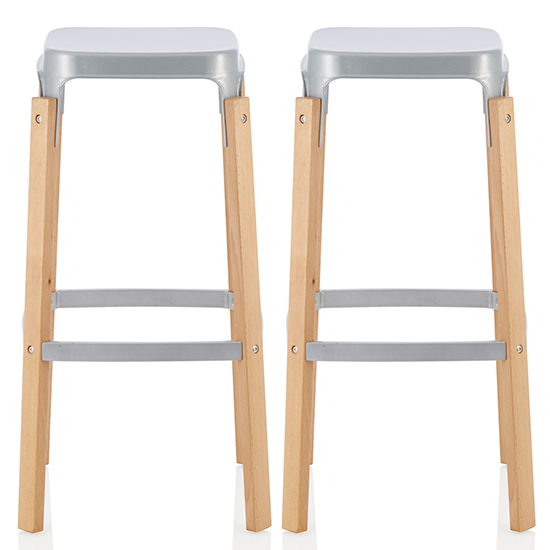 Read more about Amityville glossy silver 66cm metal bar stools in pair