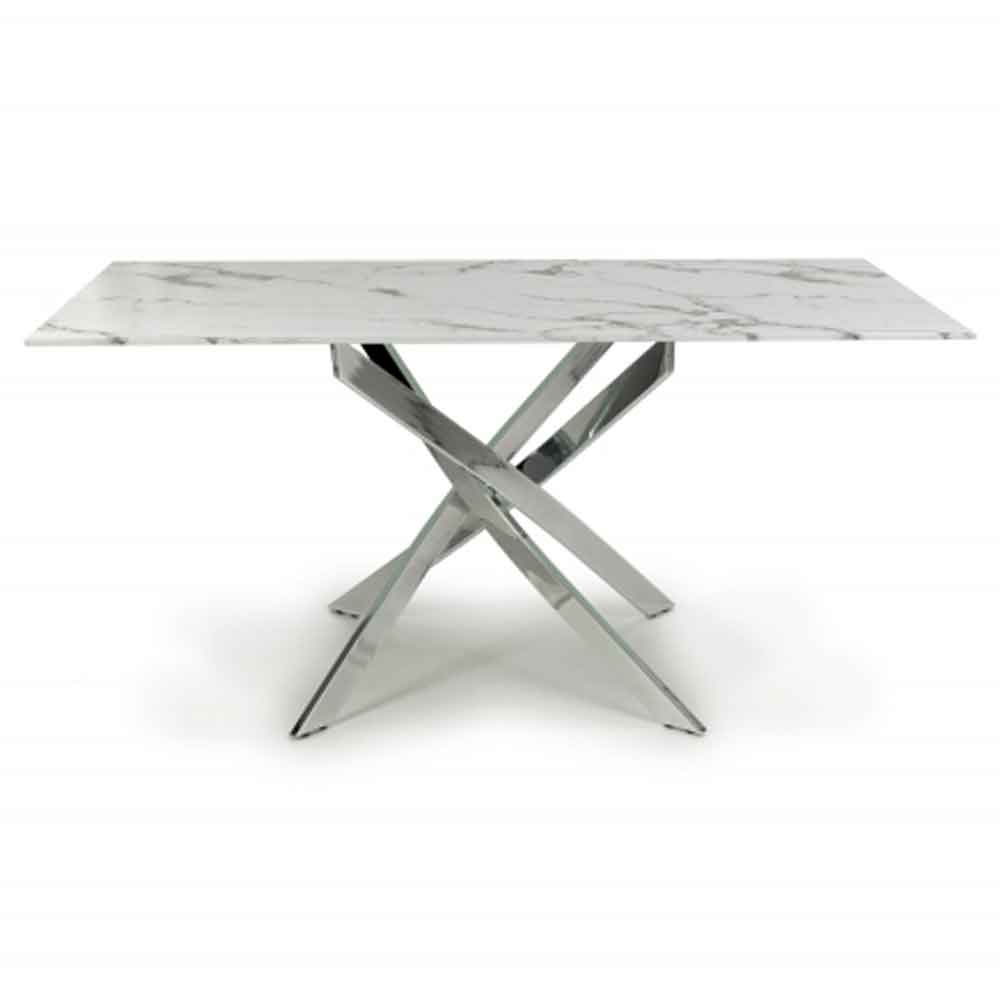 Amityville Marble Effect Dining Table With Chrome Legs - White